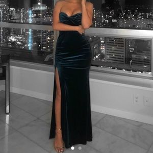 Emerald High Slit Evening Gown